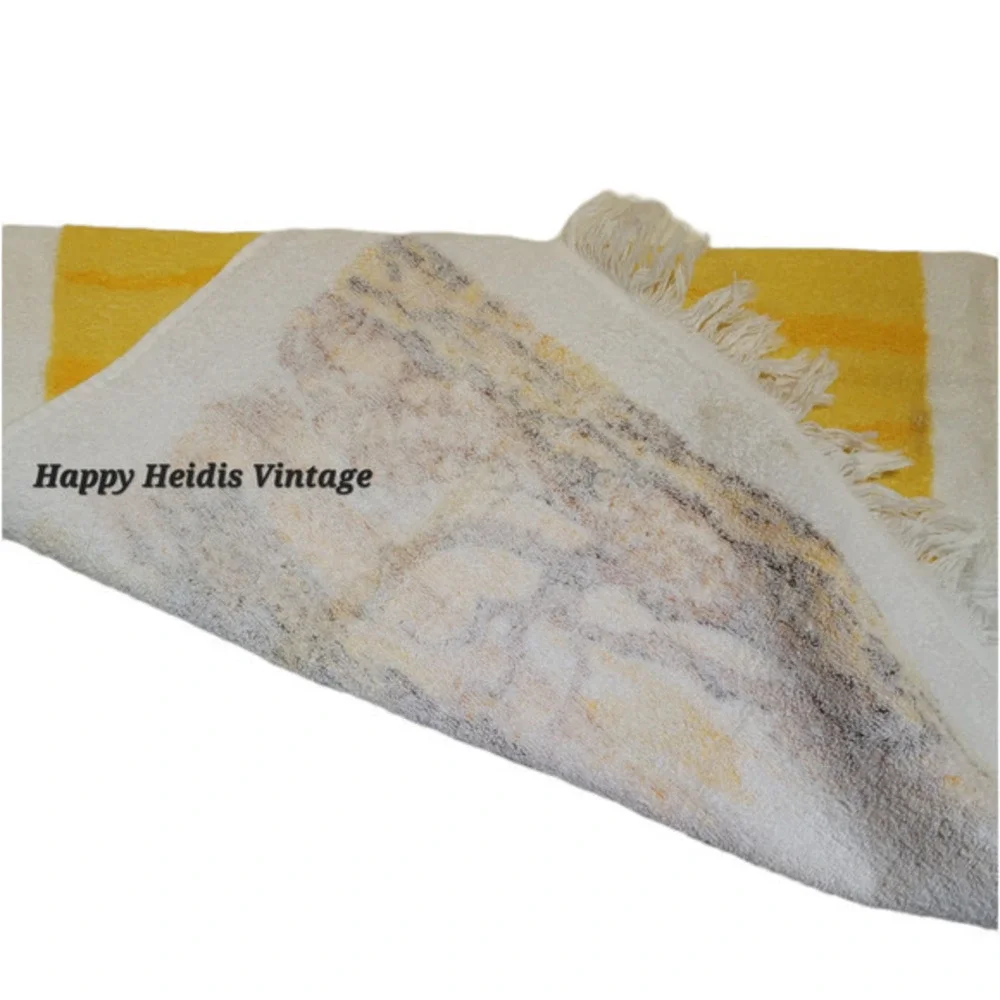 Vintage 70s Orange Brown Fringed Desert Tree‎ Sunset Scene Beach Towel
